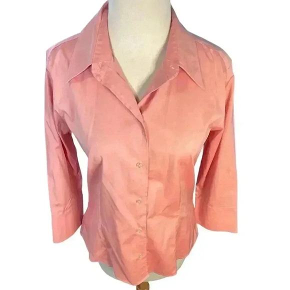 Eddie Bauer Salmon Pink 3/4 Sleeve Size Medium Stretch Winkle Resistant - Picture 5 of 11